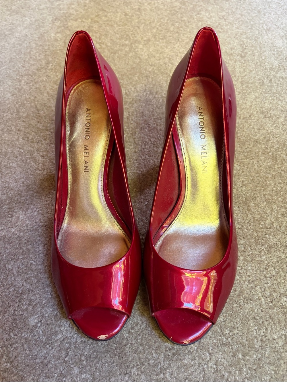 ANTONIO MELANI Red Patent Peep-Toe Pumps